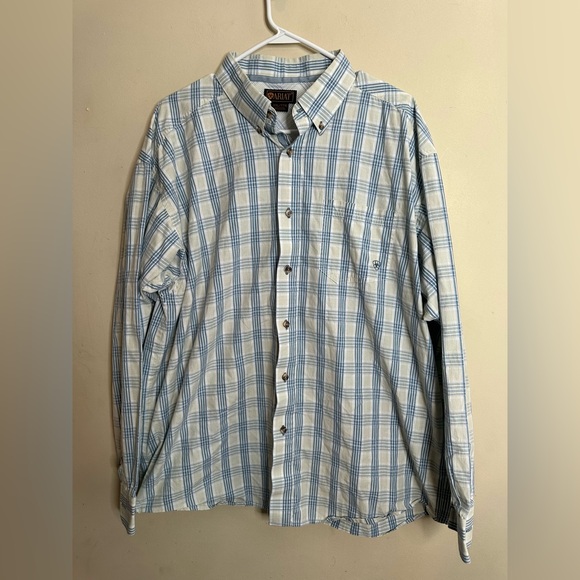 Ariat Blue Plaid Western Cotton Blend Button Down Shirt Size 2XL EUC - Picture 1 of 7